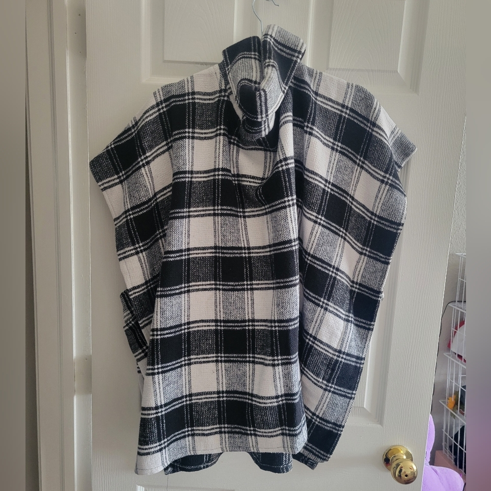 Cozy Black and White Plaid Poncho